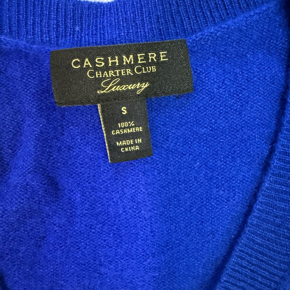 Charter Club Luxury 100% Cashmere Women's V-Neck Blue Sweater R13C - Picture 4 of 7